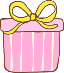 Cartoon Illustration of Pink Gift with Yellow Ribbon