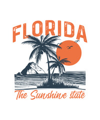 Retro Summer T-shirt Design, Florida The Sunshine State
