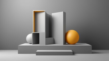 3d render of a gold podium with a symbol of success