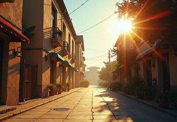 Fototapeta premium Sunny Street with kite during open shade