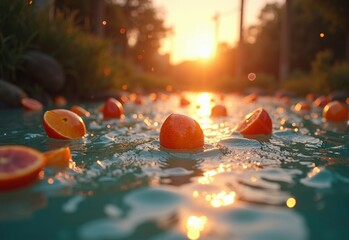 Flowy Lake with fruit during neon