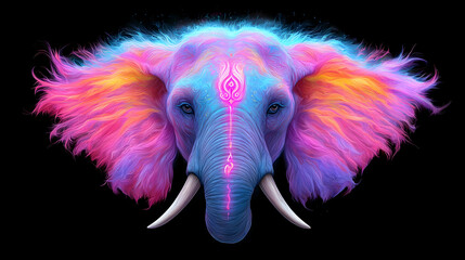 Vibrant Rainbow Elephant Portrait with Pink and Orange Hues