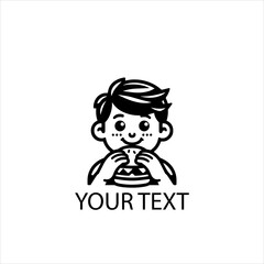 Vector Logo of a Boy Eating Hamburger Isolated on White Background