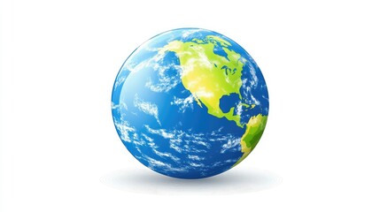 Obraz premium Vibrant Earth Globe with Detailed Contours of North and South America Surrounded by Clouds against a Bright Blue Background