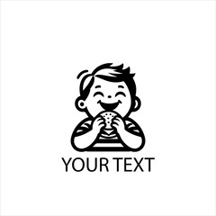 Vector Logo of a Boy Eating Hamburger Isolated on White Background