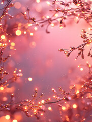 Fairy lights on branches with a pink bokeh background