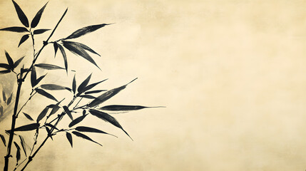 Obraz premium Minimalist Japanese ink painting of bamboo on a textured background