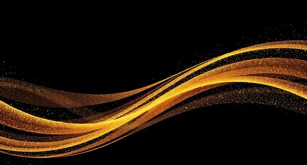 Elegant Golden Wave on Black Background with Glittering Particles