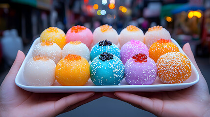Colorful Round Desserts on White Plate Held by Hands