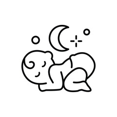 Sleeping baby icon. Simple outline style. Baby silhouette, stylized line logo. Cute simple design.