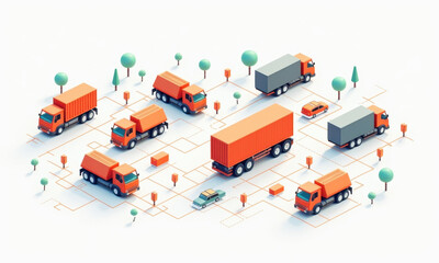 Obraz premium Low Poly Truck Delivery Network Map - Isometric Illustrations