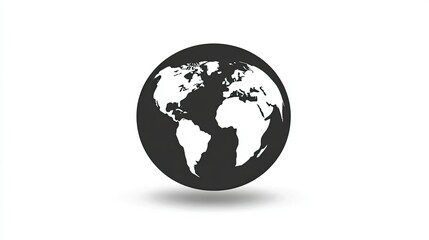 Fototapeta premium Black and White Earth Globe Icon with Shadow on White Background Illustrating Global Connectivity and Environmental Awareness Concepts