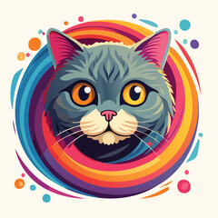 British Shorthair in a Whimsical Scene with Vibrant Swirl Motions All Around.