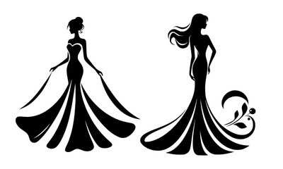 Silhouette Woman Gown Vector Icon Logo