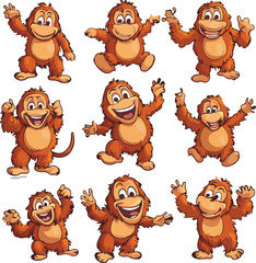 cartoon lemur,animal character set with various fun emotions and poses