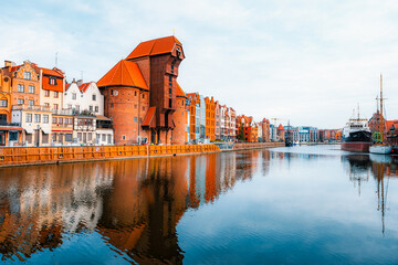 Gdansk with Motlawa river in Poland. Old town colourful house with zuraw or crane © Zedspider