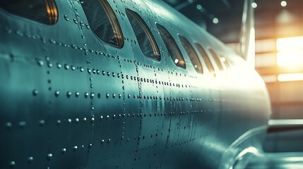 Airplane exterior close up windows rivets aviation travel transportation aircraft design vehicle metal