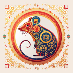 Fototapeta premium Fancy Mouse in a Whimsical Scene with Vibrant Swirl Motions All Around.