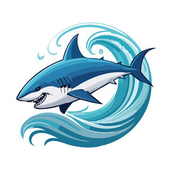 Obraz premium Great White Shark in a Whimsical Scene with Vibrant Swirl Motions All Around.