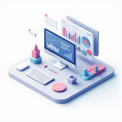 Data Analytics Desktop Isometric Illustration - Isometric illustrat.