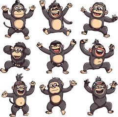 cartoon lemur,animal character set with various fun emotions and poses