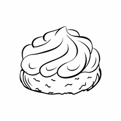 A sweet cartoon chocolate cake slice with cream, a tasty vector dessert illustration isolated on white