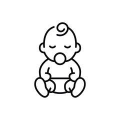 Baby sitting asleep line icon. Simple outline style. Cute toddler child. Baby with pacifier asleep in sitting position.