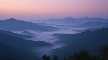Fototapeta premium Serene Soft Pastel Gradient of Misty Mountain Landscape at Dawn
