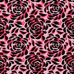abstract seamless pattern, black and pink elements on pink background	