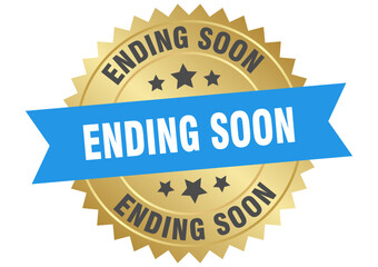 ending soon. ending soon round blue and gold label isolated on transparent background