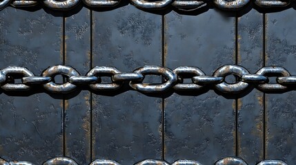 Photograph of dark wooden planks with a heavy metal chain running vertically along their length.