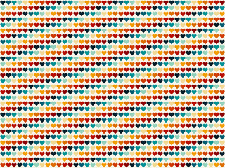 Rainbow Heart Mosaic, seamless vector pattern with colorful hearts in a retro vintage rainbow palette. Perfect for backgrounds, textiles, and festive banner designs, spreads love and joy