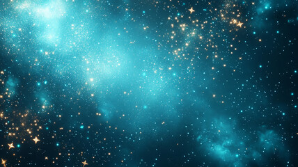 Glowing stars in a blue cosmic galaxy scene.