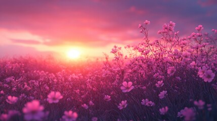 Breathtaking sunrise over a vibrant flower field nature photography serene landscape peaceful atmosphere