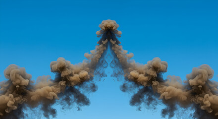 Symmetrical Swirls Of Smoke Against The Backdrop Of Clear Azure Skies