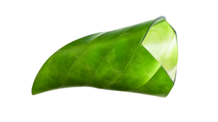 Contemporary green curved geometry object shape isolated, cut out transparent