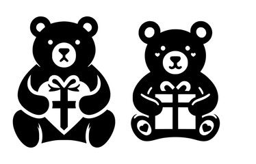Obraz premium Bear Heart Gift Black White Vector Icon Logo