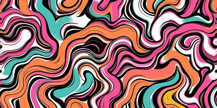 Abstract organic vector seamless pattern Bold wavy brush strokes create a maze-like effect  Messy doodles and squiggles,  wavy,  whimsical