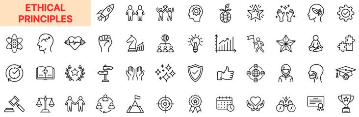 Fototapeta premium Ethical Principles Integrity Morality Fairness Justice Honesty Respect Responsibility Compassion Trust Leadership Character Value Line Icon Design