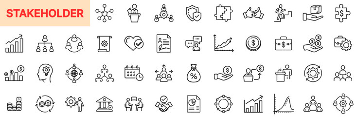 Stakeholder Engagement Financial Interest Collaboration Investment Decision Analysis Responsibility Partnership Growth Support Feedback Network Line Icon Design
