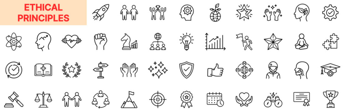 Ethical Principles Integrity Morality Fairness Justice Honesty Respect Responsibility Compassion Trust Leadership Character Value Line Icon Design