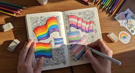 Pride Month Sketchbook Drawing LGBTQ+ Flags and Designs