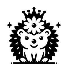 Fototapeta premium Hedgehog Daisy Crown Black Vector Icon Logo