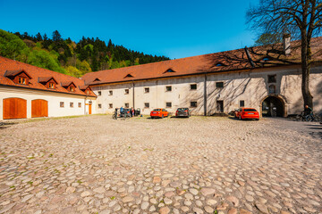 Medieval monastery Cerveny Klastor near Peak Tri Koruny or Trzy Korony in Pieniny National park in Slovakia and Poland. © Zedspider