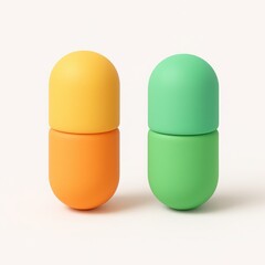 Two Colorful Capsules on White Background