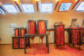 Medieval monastery Cerveny Klastor near Peak Tri Koruny or Trzy Korony in Pieniny National park in Slovakia and Poland.