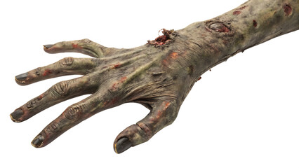 Fototapeta premium Decaying zombie hand isolated on a white background png ai generated