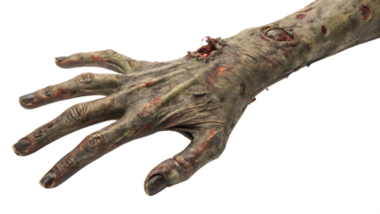 Decaying zombie hand isolated on a white background png ai generated