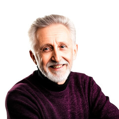 Obraz premium Smiling Gray Haired Senior Male Portrait, cut out transparent