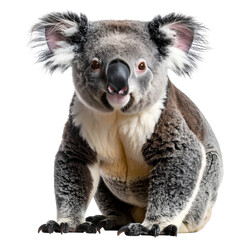 A cute koala and its baby, native Australian marsupials, rest on a eucalyptus branch